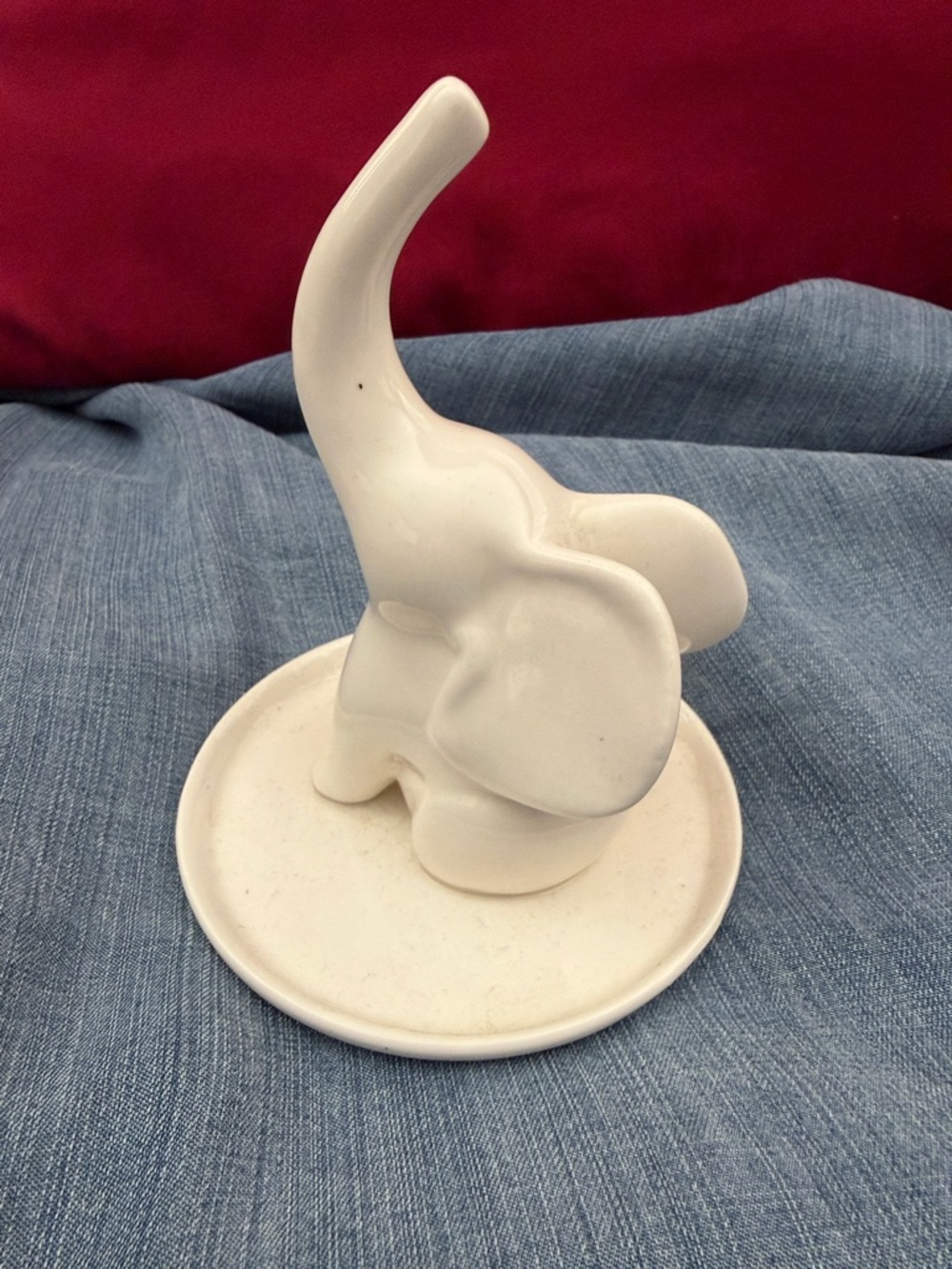 White Elephant Ring Holder Jewelry Dish